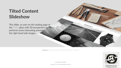【jQuery】ダイナミックな動作がカッコいいスライドショー［Tilted Content Slideshow］の使い方