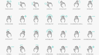 【Icon】タッチ、フリック、ドラッグなどの動作をまとめた［Free Vector Gesture Icons］を無料でダウンロード。
